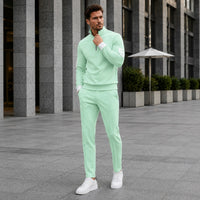 Alexander™ Set mit Stehkragen-Shirt mit Reißverschluss und Minimalistischer Hose in Hellgrün
