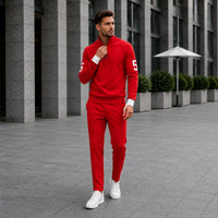 Alexander™ Set mit Stehkragen-Shirt mit Reißverschluss und Minimalistischer Hose in Rot