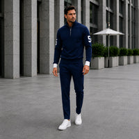Alexander™ Set mit Stehkragen-Shirt mit Reißverschluss und Minimalistischer Hose in Dunkelblau