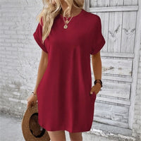 Valentine™ Kleid Mit Fließender Passform und Umgeschlagenen Ärmeln in Rot
