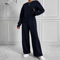 Estelle™ Premium-Sweatshirt-Set mit Palazzo-Hose in Dunkelblau