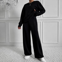 Estelle™ Premium-Sweatshirt-Set mit Palazzo-Hose in Schwarz