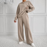 Estelle™ Premium-Sweatshirt-Set mit Palazzo-Hose in Khaki