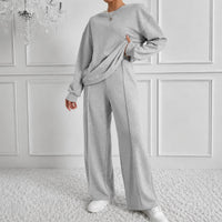 Estelle™ Premium-Sweatshirt-Set mit Palazzo-Hose in Hellgrau