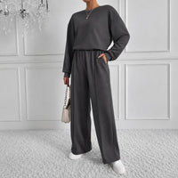 Estelle™ Premium-Sweatshirt-Set mit Palazzo-Hose in Dunkelgrau