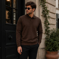 Lyon™ Premium-Strickpullover mit Integriertem Polokragen in Braun