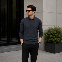 Lyon™ Premium-Strickpullover mit Integriertem Polokragen in Grau