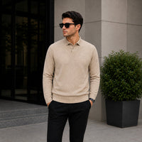 Lyon™ Premium-Strickpullover mit Integriertem Polokragen in Beige