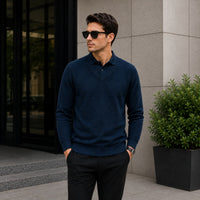 Lyon™ Premium-Strickpullover mit Integriertem Polokragen in Blau