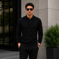 Lyon™ Premium-Strickpullover mit Integriertem Polokragen in Schwarz