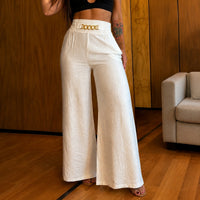 Valenzia™ Hose mit Hoher Taille und Exklusivem Goldenen Detail in Weiß