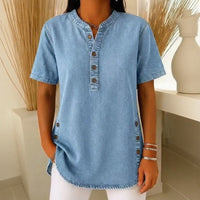 Jeansbluse Calenny™ Mit Gewaschener Optik und Lockerer Passform in Himmelblau