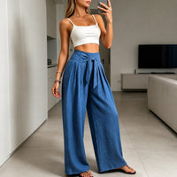 Arielle™ Hose mit Eleganter Verstellbarer Bindeschärpe und Strukturiertem Bund in Blau