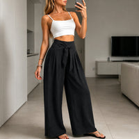 Arielle™ Hose mit Eleganter Verstellbarer Bindeschärpe und Strukturiertem Bund in Schwarz