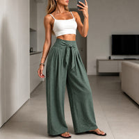 Arielle™ Hose mit Eleganter Verstellbarer Bindeschärpe und Strukturiertem Bund in Grün