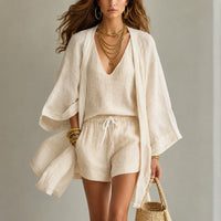 Alena™ Set aus Visco-Leinen mit Leichtem Kimono in Creme