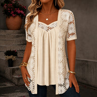 Nadia™ Bluse aus Leinenmischgewebe mit Lagenlook und Spitze in Creme