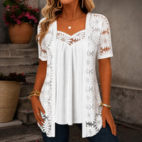 Nadia™ Bluse aus Leinenmischgewebe mit Lagenlook und Spitze in Weiß