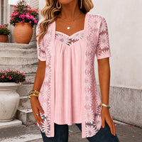 Nadia™ Bluse aus Leinenmischgewebe mit Lagenlook und Spitze in Rosa