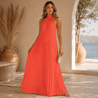 Sicilia™ Maxikleid mit Eleganten Plisseefalten und Locker Fallender Passform in Orange