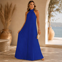 Sicilia™ Maxikleid mit Eleganten Plisseefalten und Locker Fallender Passform in Blau