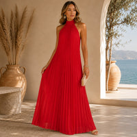 Sicilia™ Maxikleid mit Eleganten Plisseefalten und Locker Fallender Passform in Rot