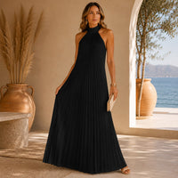 Sicilia™ Maxikleid mit Eleganten Plisseefalten und Locker Fallender Passform in Schwarz