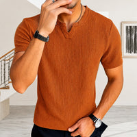 Matthias™ T-Shirt aus Strukturierter Baumwollstrickware im Old-Money-Stil in Orange