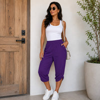 Caprihose Norina™ mit elastischem Bund, Zierknöpfen und verstellbarem Saum in Lila