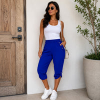 Caprihose Norina™ mit elastischem Bund, Zierknöpfen und verstellbarem Saum in Blau