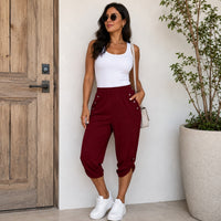 Caprihose Norina™ mit elastischem Bund, Zierknöpfen und verstellbarem Saum in Rot