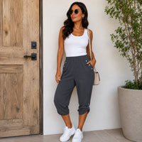 Caprihose Norina™ mit elastischem Bund, Zierknöpfen und verstellbarem Saum in Grau