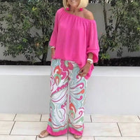 Azzura™ Set Mit Schulterfreiem Oberteil Und Bedruckter Palazzo-Hose in Pink