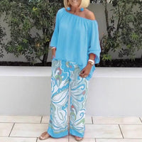Azzura™ Set Mit Schulterfreiem Oberteil Und Bedruckter Palazzo-Hose in Hellblau