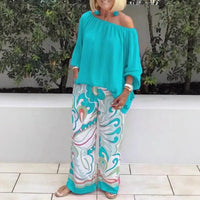 Azzura™ Set Mit Schulterfreiem Oberteil Und Bedruckter Palazzo-Hose in Blau