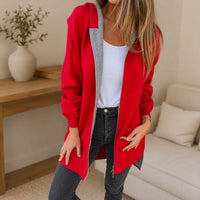 Strickjacke Fenja™ mit Kapuze, weichem Strick und langem Schnitt in Rot