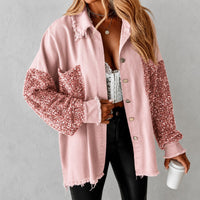 Hemdjacke Lene™ mit Paillettenärmeln, Paillettentasche und offenen Kanten in Rosa