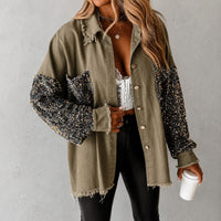 Hemdjacke Lene™ mit Paillettenärmeln, Paillettentasche und offenen Kanten in Olivgrün