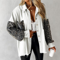 Hemdjacke Lene™ mit Paillettenärmeln, Paillettentasche und offenen Kanten in Weiß