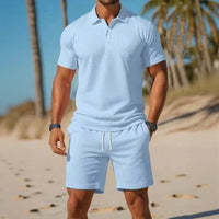 Matteo™ Set Mit Poloshirt Und Shorts Mit Verstellbarem Bund in Himmelblau