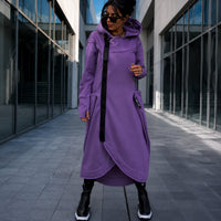 Langer Oversize-Mantel Malva™ mit Kapuze, Reißverschluss und Daumenlochbündchen in Lila