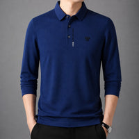 Poloshirt Aldren™ mit feiner Piquéstruktur, Knopfleiste und langen Ärmeln in Blau