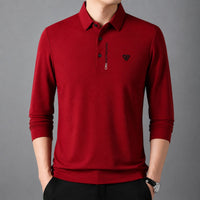 Poloshirt Aldren™ mit feiner Piquéstruktur, Knopfleiste und langen Ärmeln in Rot