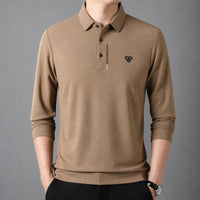 Poloshirt Aldren™ mit feiner Piquéstruktur, Knopfleiste und langen Ärmeln in Khaki