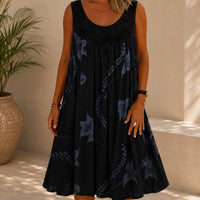 Kleid Linden™ mit Spitzeneinsatz, Blumenmuster und Weitem Schnitt in Schwarz