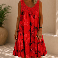 Kleid Linden™ mit Spitzeneinsatz, Blumenmuster und Weitem Schnitt in Rot