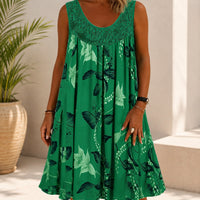 Kleid Linden™ mit Spitzeneinsatz, Blumenmuster und Weitem Schnitt in Grün