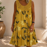 Kleid Linden™ mit Spitzeneinsatz, Blumenmuster und Weitem Schnitt in Gelb