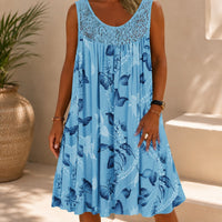 Kleid Linden™ mit Spitzeneinsatz, Blumenmuster und Weitem Schnitt in Hellblau
