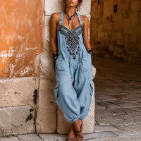 Overall Martha™ mit ornamentaler Stickerei, V-Ausschnitt und weitem Schnitt in Blau